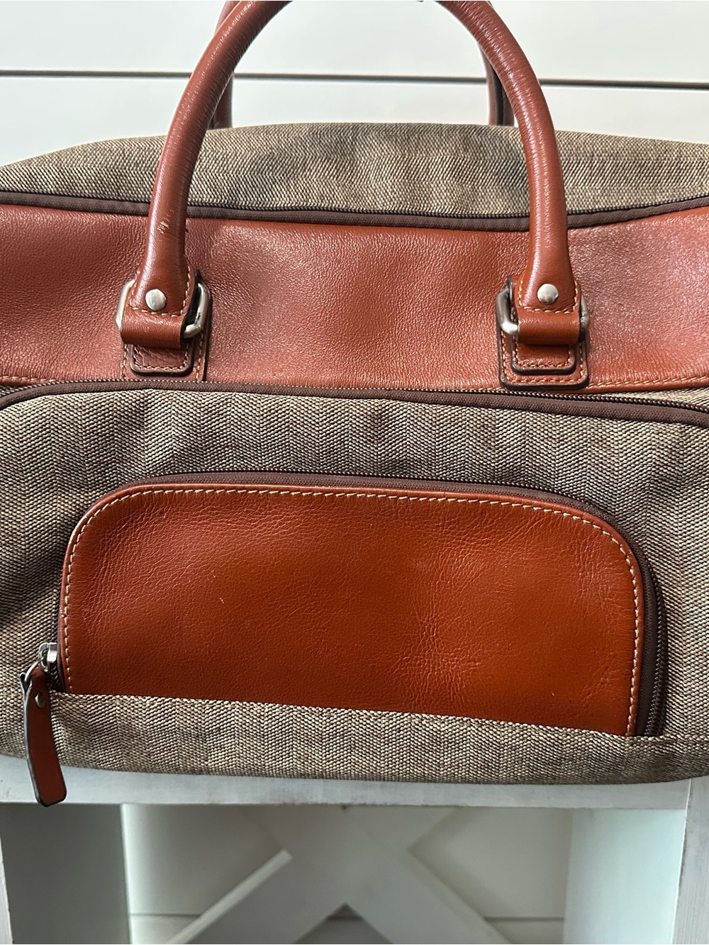 Men's Tan Canvas & Brown leather weekend bags - Classic Tan/Brown- SET OF TWO